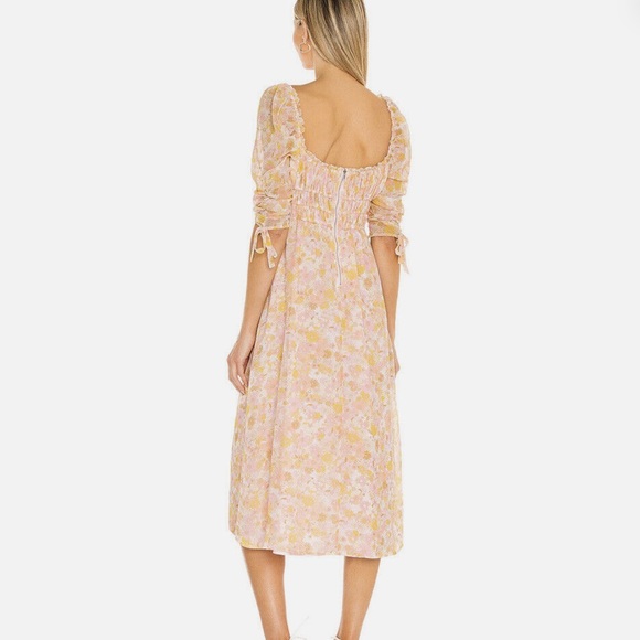 For Love and Lemons Eden Pink Floral Puff Sleeve Midi Dress - Picture 4 of 7